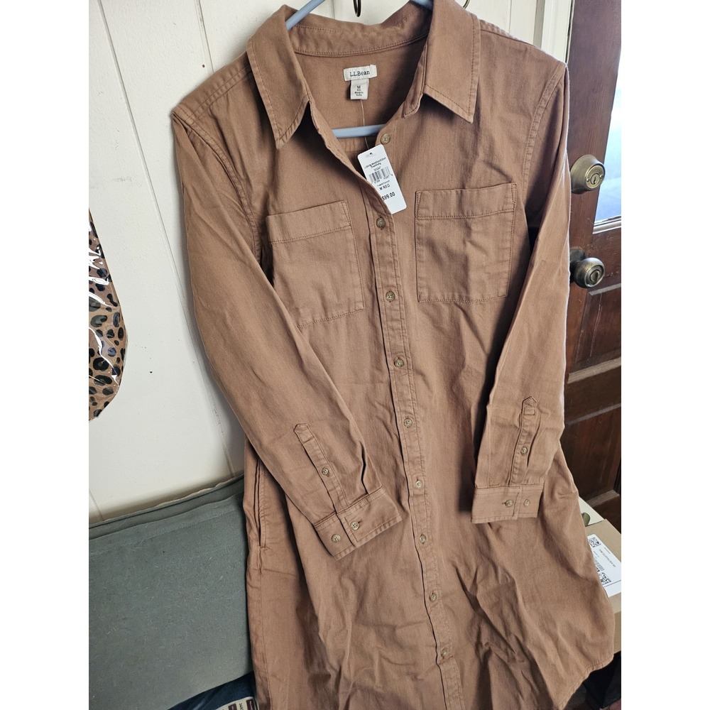 LL Bean Pullover Shirt Dress. Camel, Denim Type Material Frayed Hem. Sz Med.
